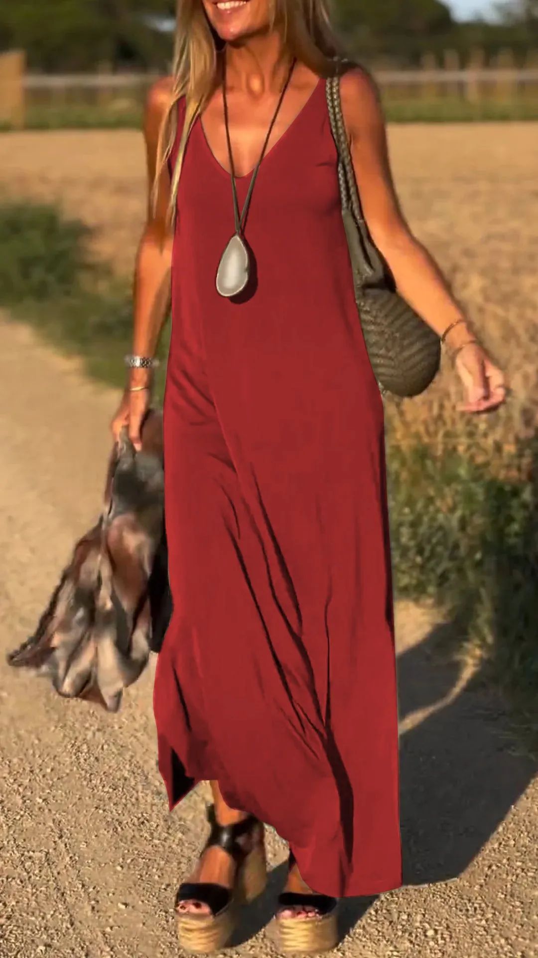 Robe sexy à bretelles et col en V pour femme