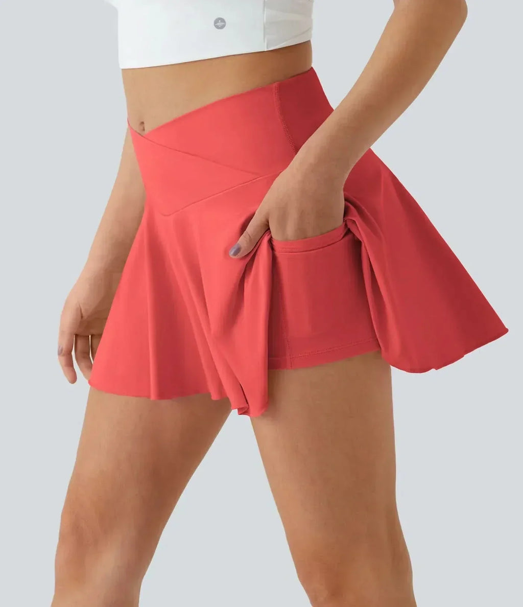 AuraFlex luftiger Tennisrock mit integrierten Shorts – UPF50Plus-Sonnenschutz für Damen