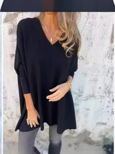 Chemise Longue à Manches Longues Col V Coupe Ample