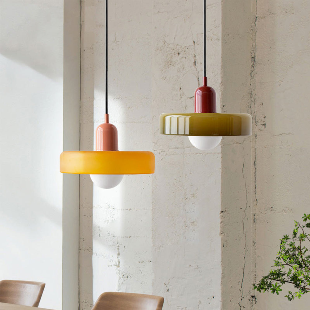 KiraGlass Geometric Bauhaus Pendant Light In Colored Glass