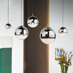 AuroraSphere Glass Orb Pendant Light With Silver Half And Clear Half