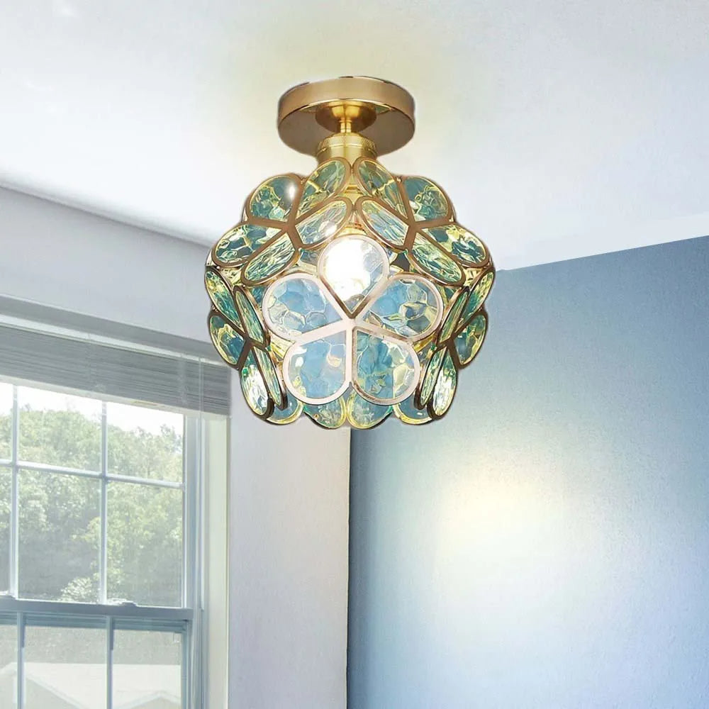 Luminaria con forma de flor para montaje empotrado, dorada, con pantalla acrílica, para entrada, dormitorio y espacios pequeños, iluminación LED moderna de techo de 8 pulgadas