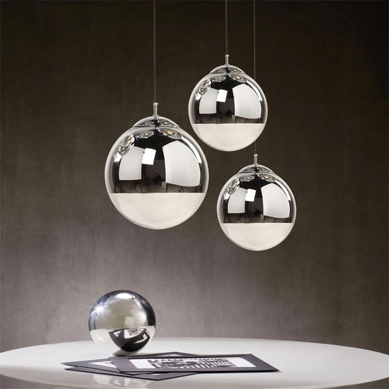 AuroraSphere Glass Orb Pendant Light With Silver Half And Clear Half