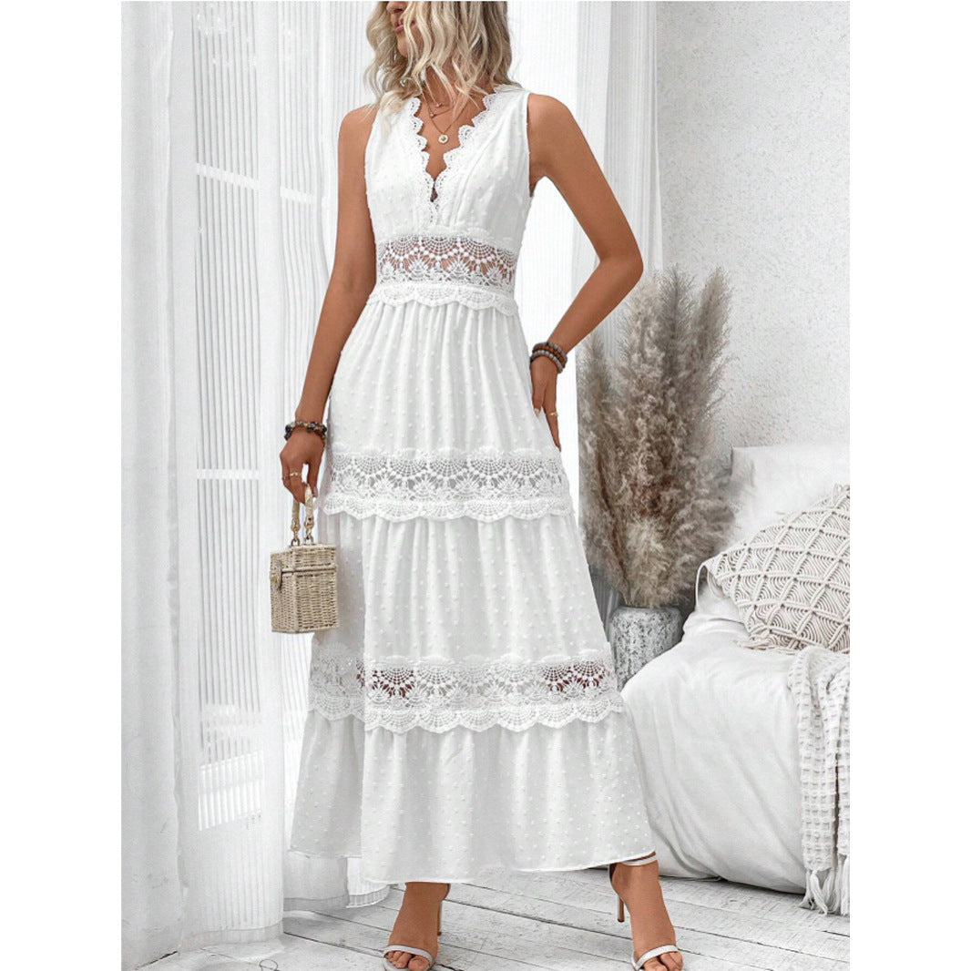 Robe Élégante - Col V Dentelle