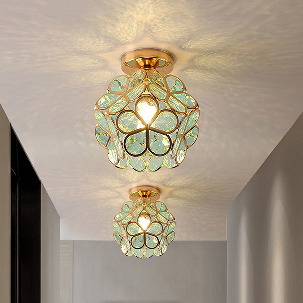 Luminaria con forma de flor para montaje empotrado, dorada, con pantalla acrílica, para entrada, dormitorio y espacios pequeños, iluminación LED moderna de techo de 8 pulgadas