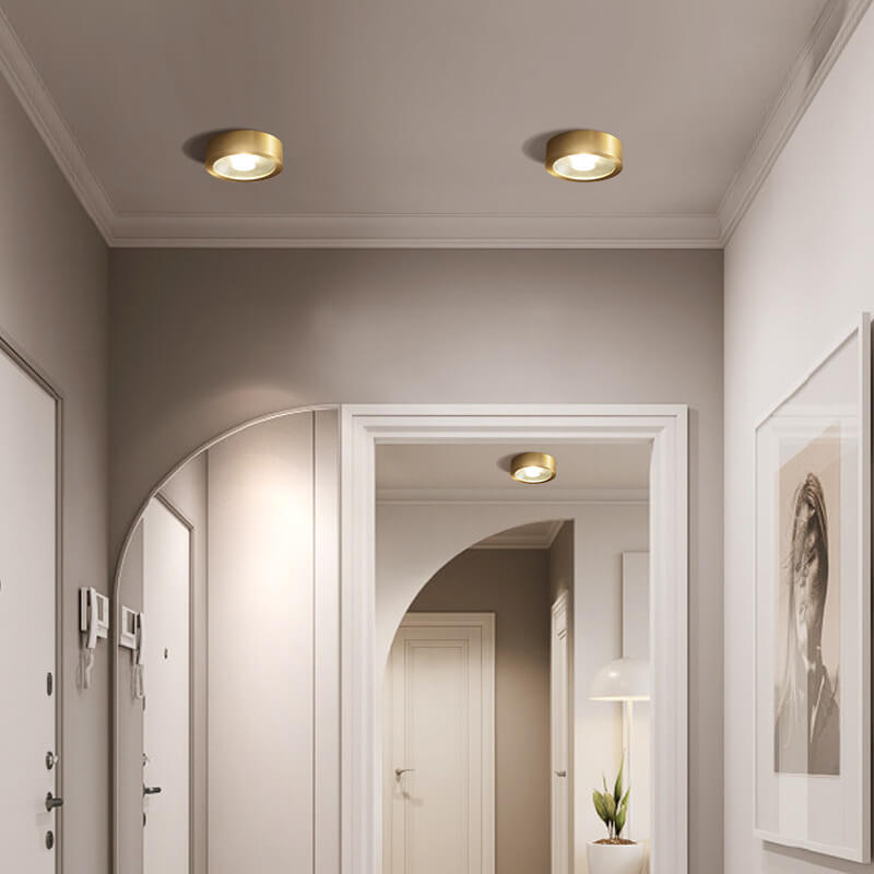 מנורת תקרה שקועה ועגולה עם LED, פרופיל נמוך במיוחד, 5 in, גימור נחושת