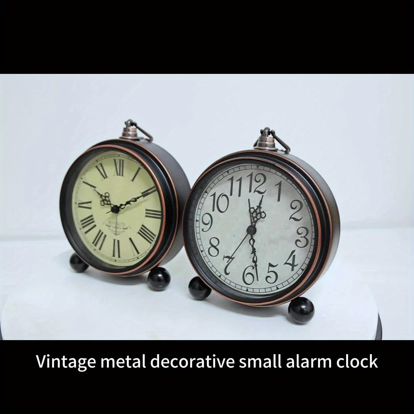 European Vintage Metal Bedside Alarm Clock Silent Analog Large Display - Euroselle