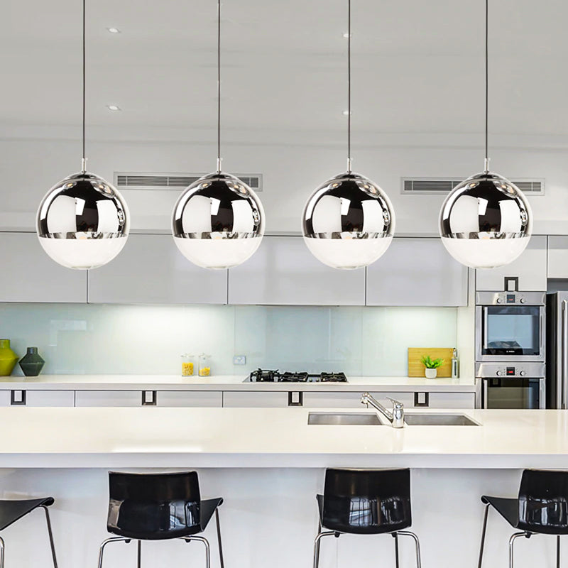 AuroraSphere Glass Orb Pendant Light With Silver Half And Clear Half