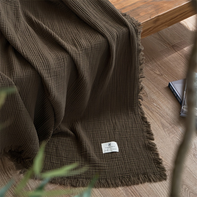 Lightweight 4-Layer Cotton Gauze Blanket with Elegant Fringe - Euroselle