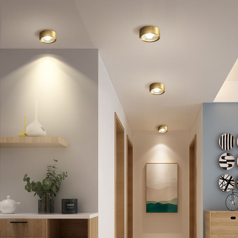 מנורת תקרה שקועה ועגולה עם LED, פרופיל נמוך במיוחד, 5 in, גימור נחושת