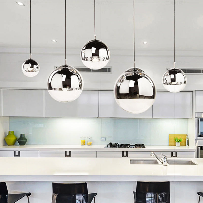 AuroraSphere Glass Orb Pendant Light With Silver Half And Clear Half