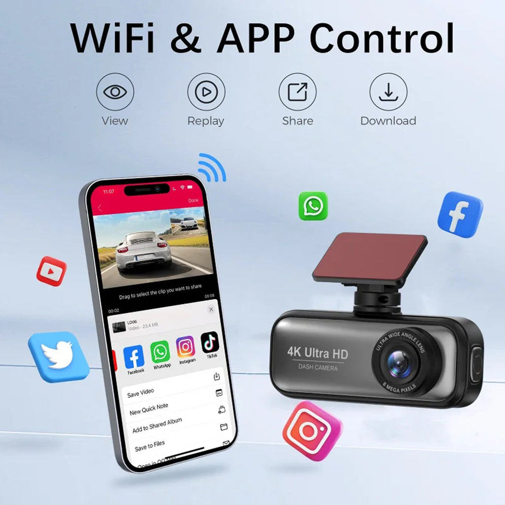 4K Dual-Lens Car Camera — WiFi, GPS, Front & Rear Recording