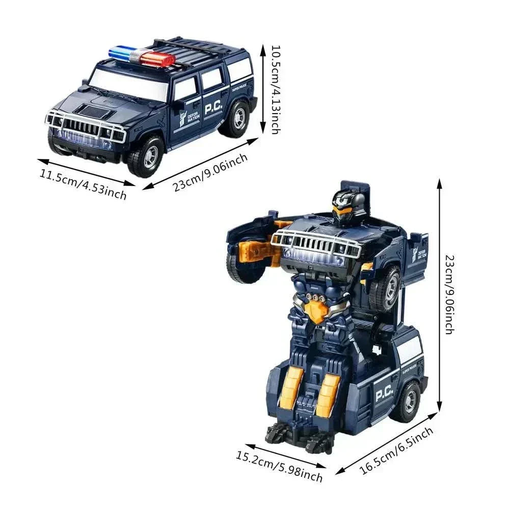 Jouet robot NovaDrive 2-en-1 — design de voiture de police transformable, feux LED intégrés