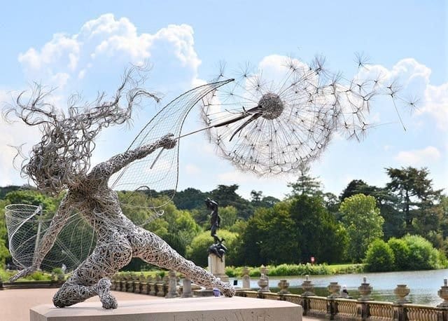 Décoration de jardin en acier inoxydable en forme de pissenlit – Sculpture métallique pour le jardin