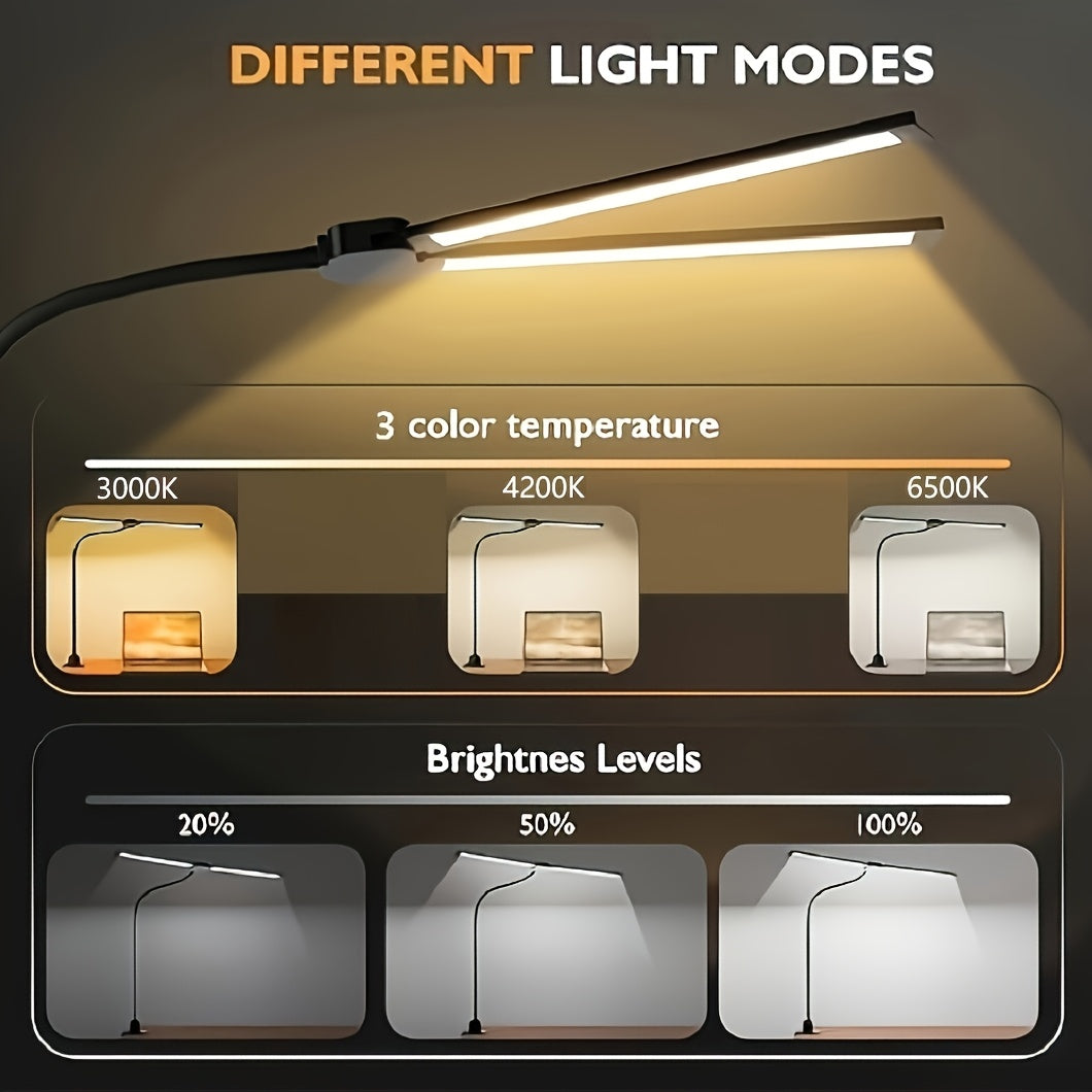 Modern USB Powered Dual-Head LED Table Lamp with Flexible Gooseneck - Euroselle
