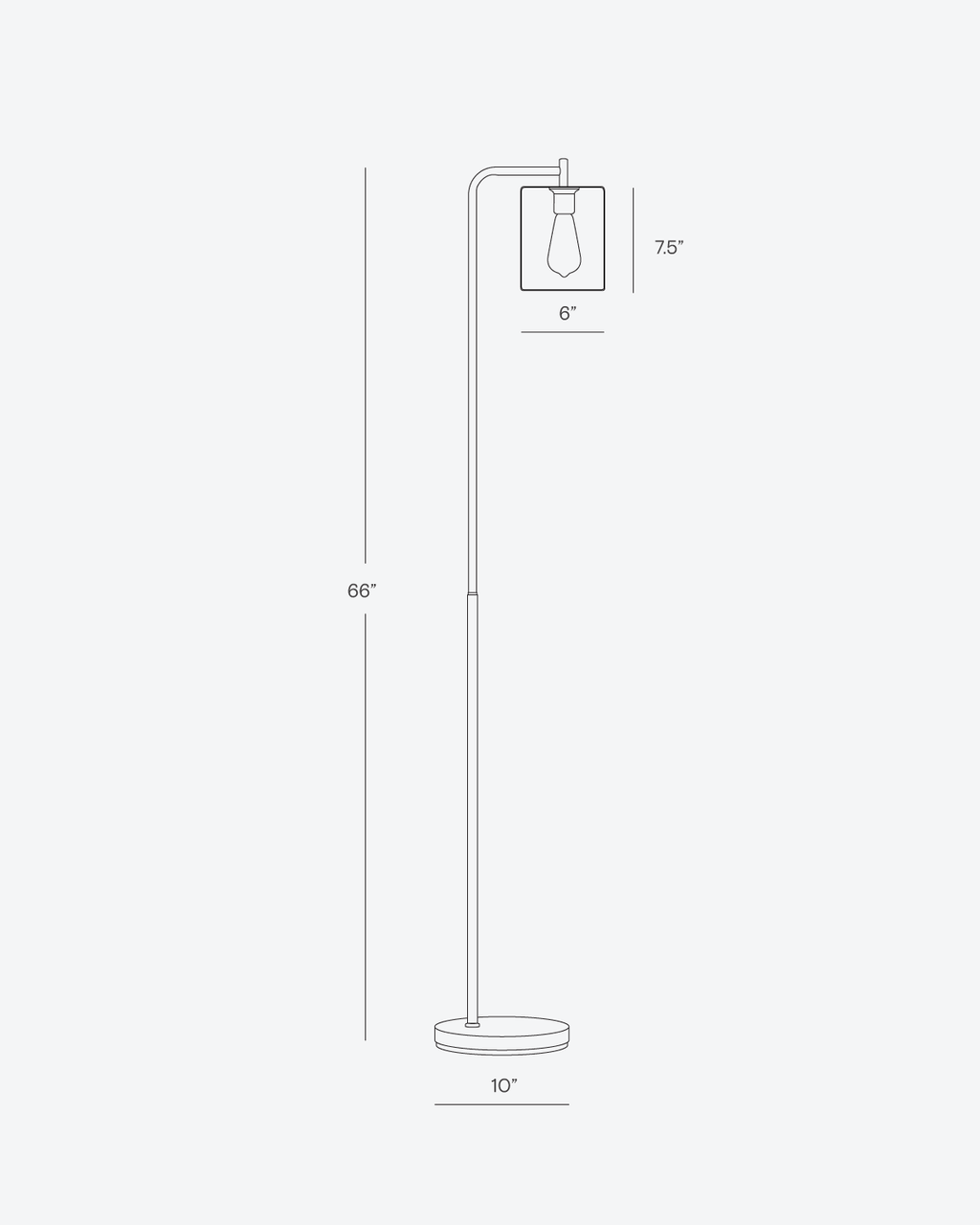 מנורה בגובה 66-Inch — אהיל זכוכית, LED בגוון חם, מתג רגל, מתכת בגוון פליז