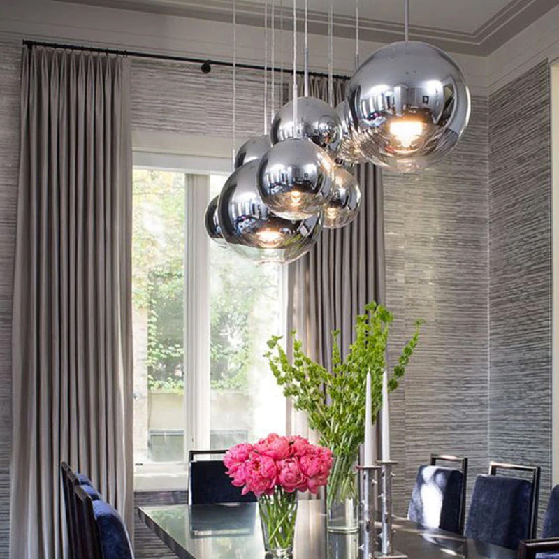 AuroraSphere Glass Orb Pendant Light With Silver Half And Clear Half