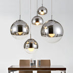AuroraSphere Glass Orb Pendant Light With Silver Half And Clear Half