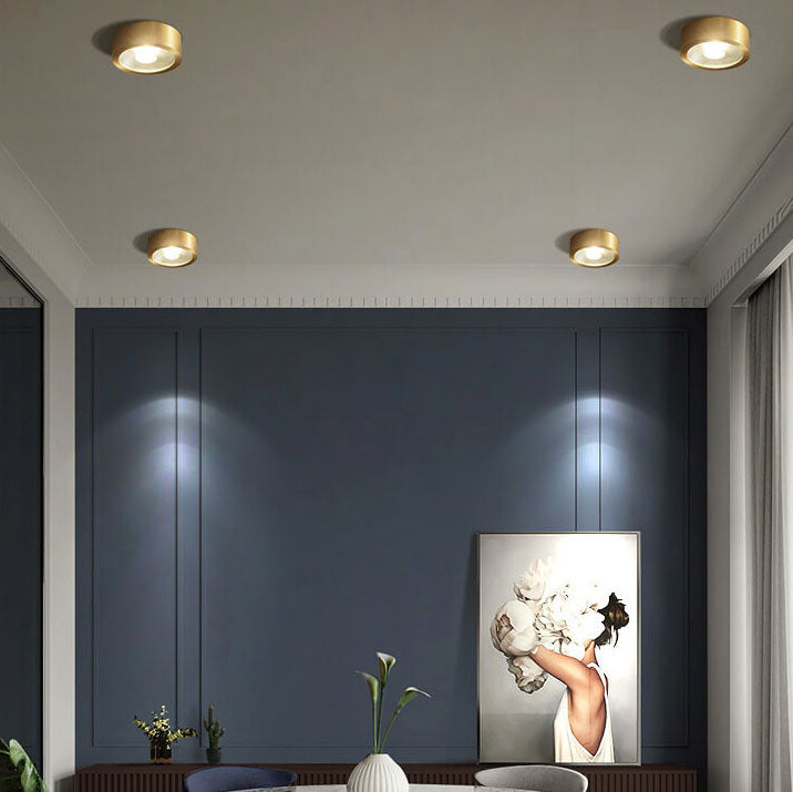 מנורת תקרה שקועה ועגולה עם LED, פרופיל נמוך במיוחד, 5 in, גימור נחושת
