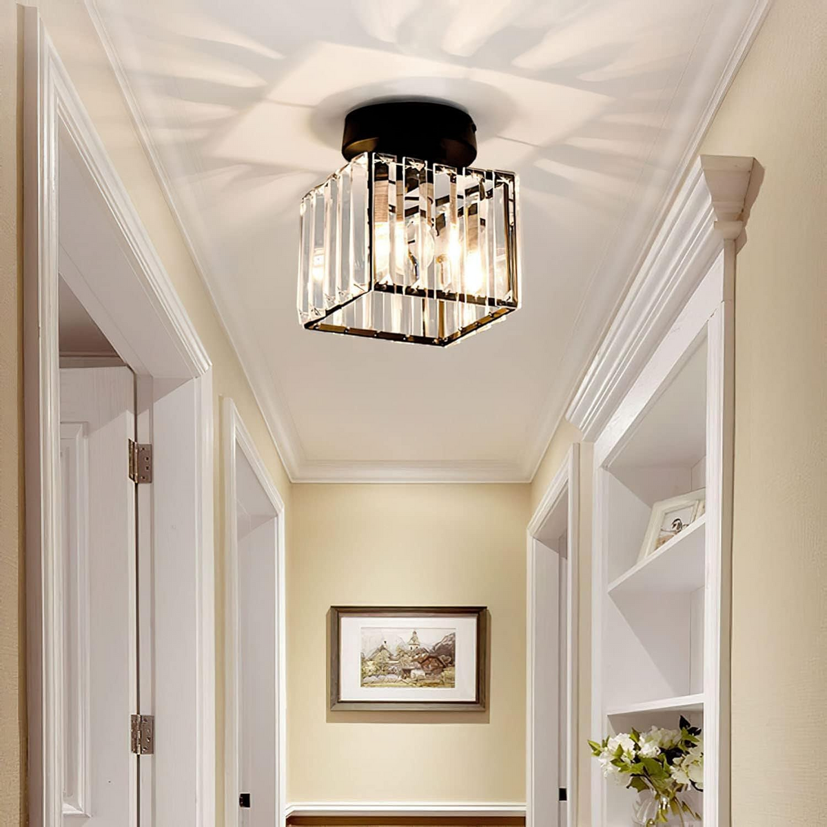 Black Gold Crystal Flush Mount Light Fixture — E27 Socket