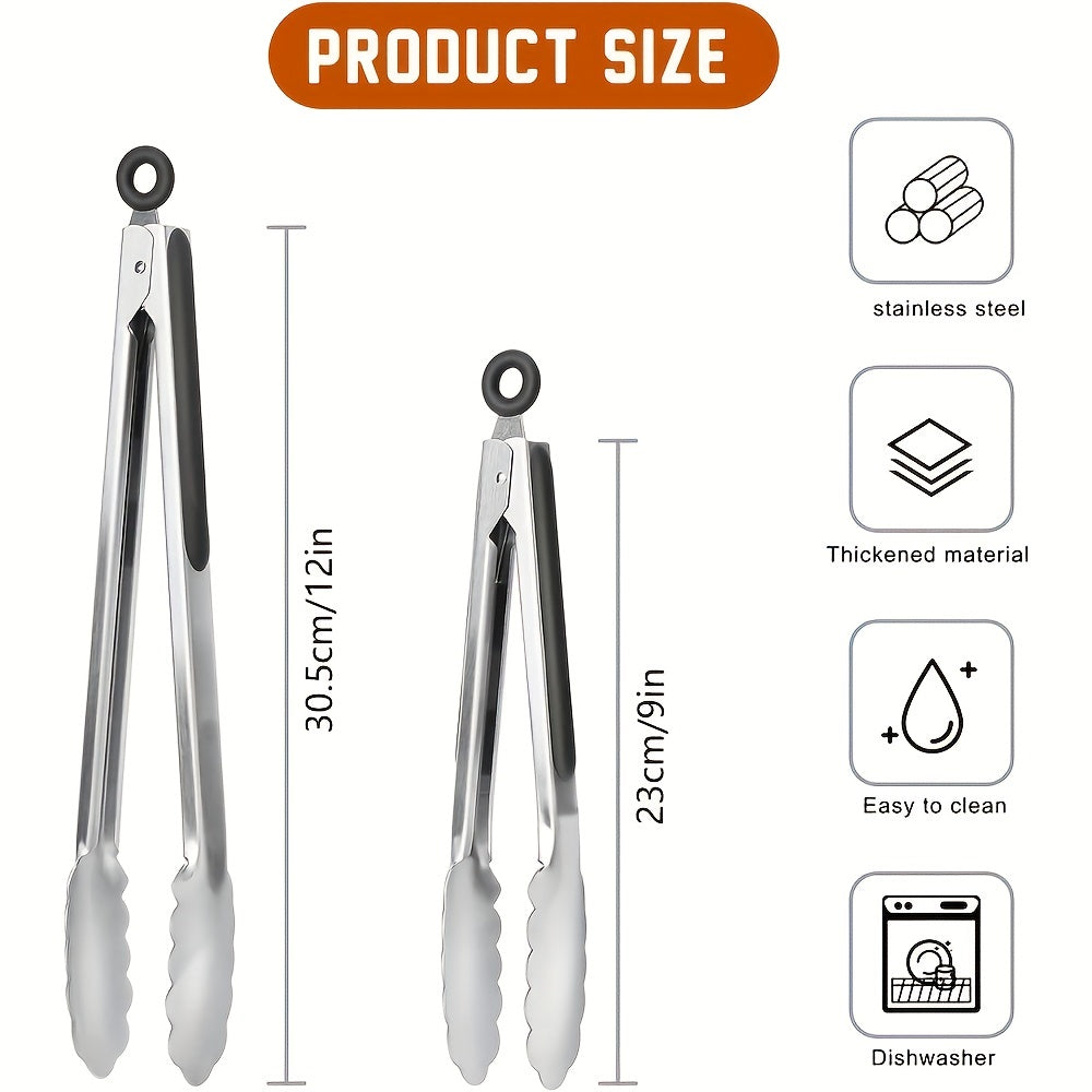 Stainless Steel Kitchen Tongs with Silicone Grip & Locking Feature - Euroselle