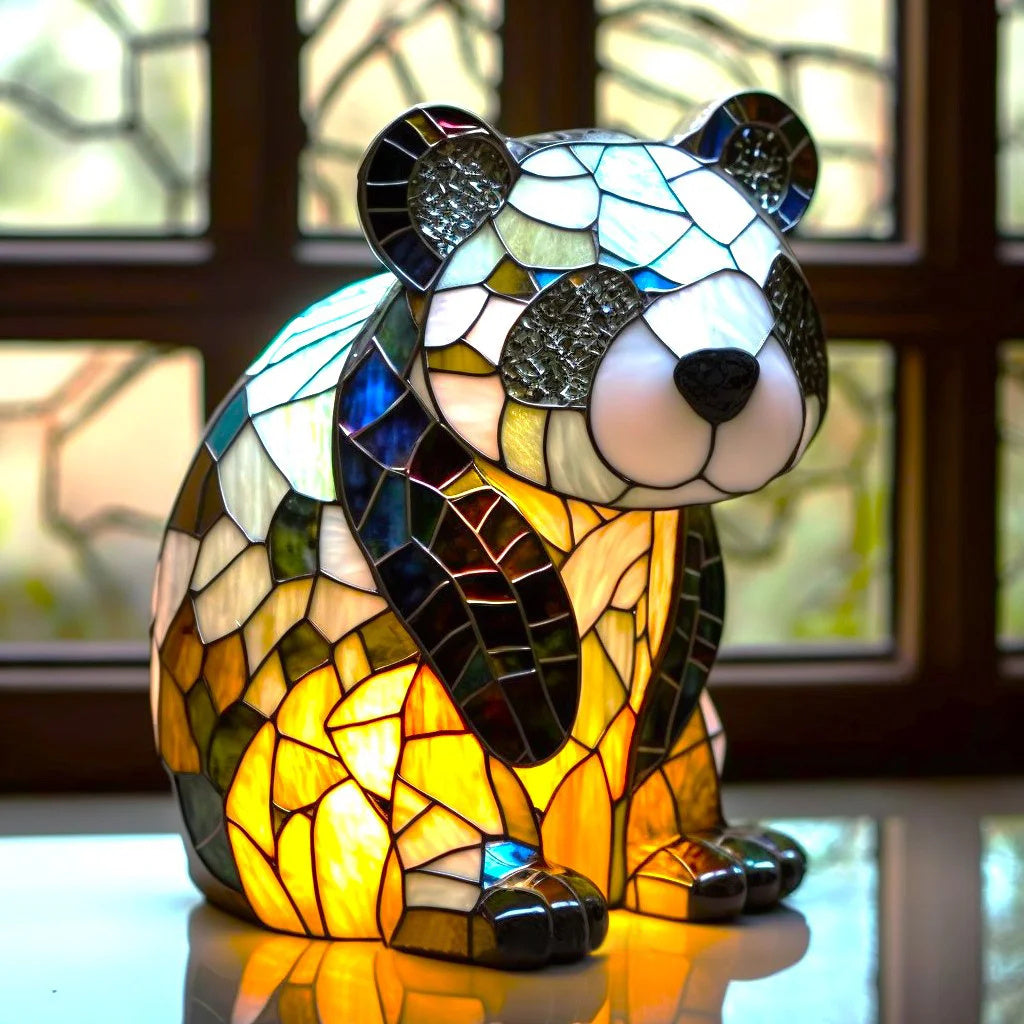 Stolní lampa se zvířecím motivem z barevného skla a LED světlem měnícím barvy – ručně vyráběný kovový a skleněný doplněk do ložnice, obývacího pokoje a dětského pokoje | Thomler