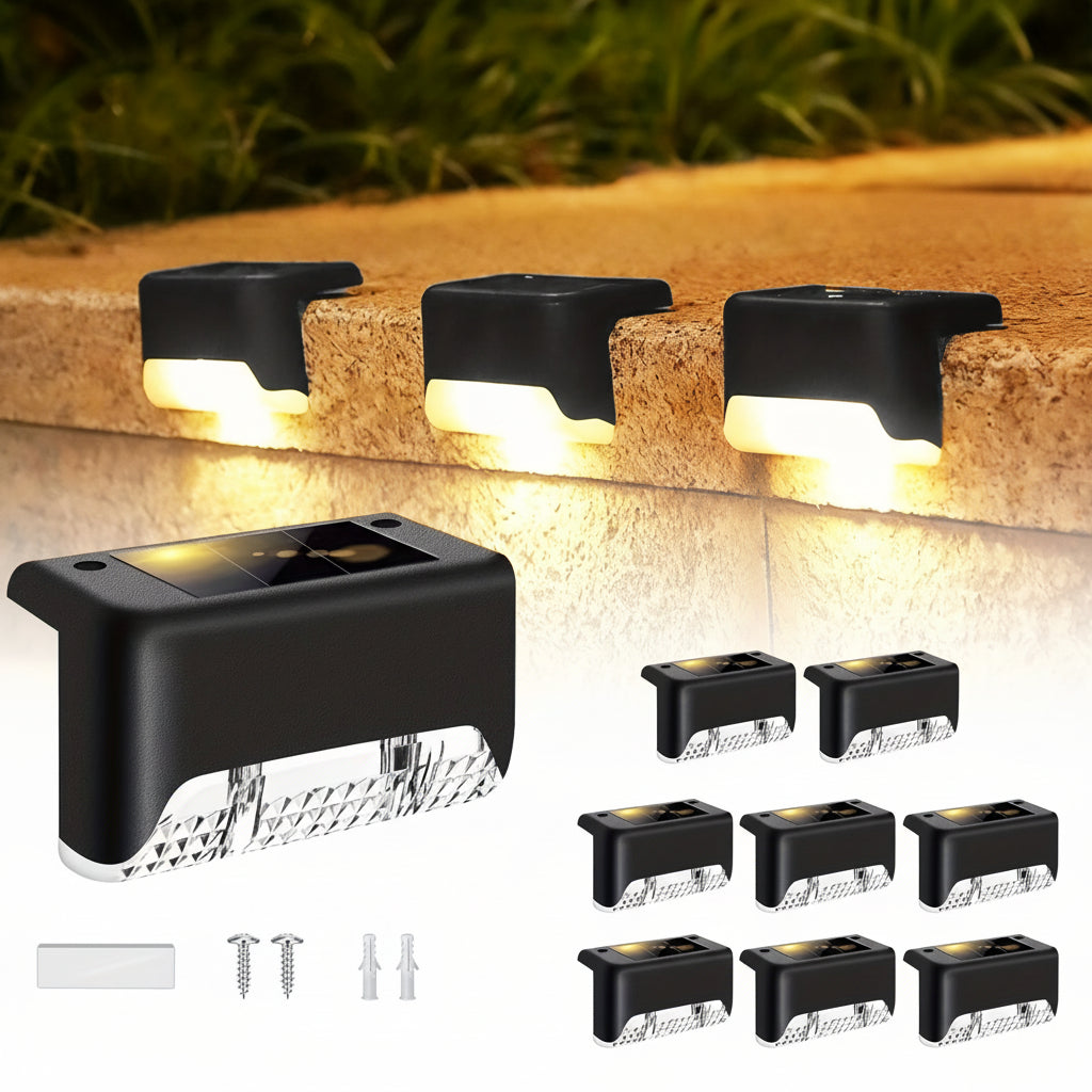 8pcs Solar Fence & Path Lights Waterproof Garden LEDs - Euroselle