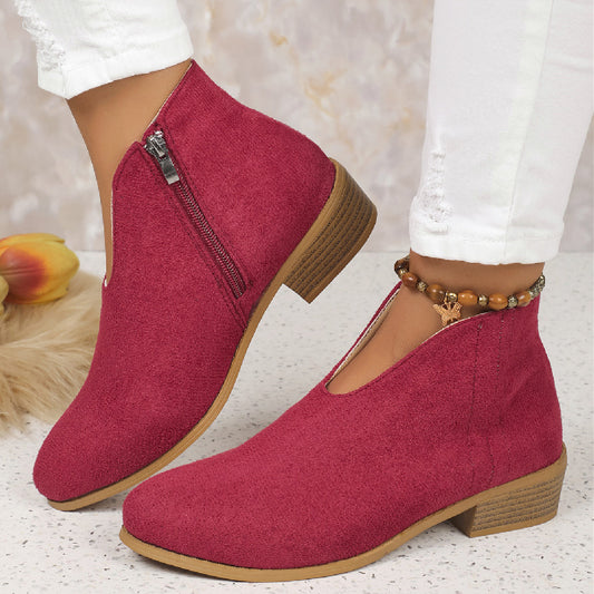 Bottines Daim à Découpe en V Avec Zip Femme Hiver