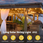 100FT Solar String Lights Outdoor Commercial Grade LED with Dimmable Yellow ST38 Bulbs - Euroselle