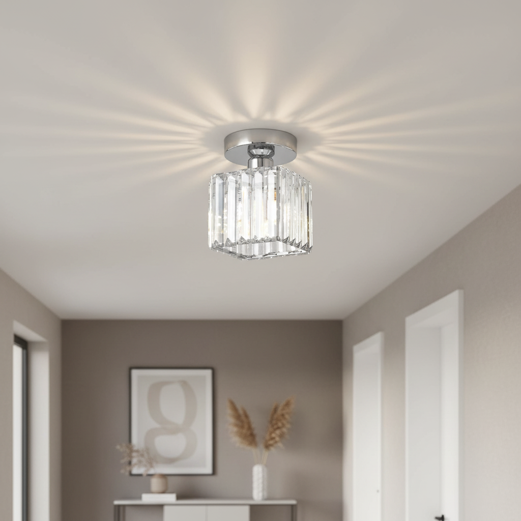 Black Gold Crystal Flush Mount Light Fixture — E27 Socket