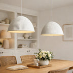 Modern Ribbed Shade Pendant Resin Dome Fixture One Light