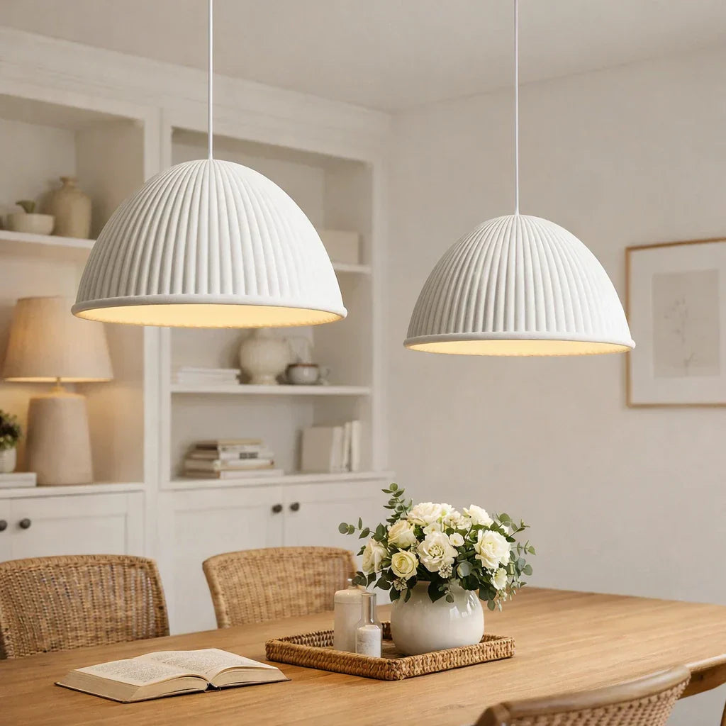 Modern Ribbed Shade Pendant Resin Dome Fixture One Light