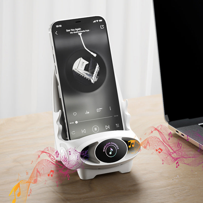 15W nabíjecí stojánek na telefon Qi - zesilovač zvuku, iPhone/Android