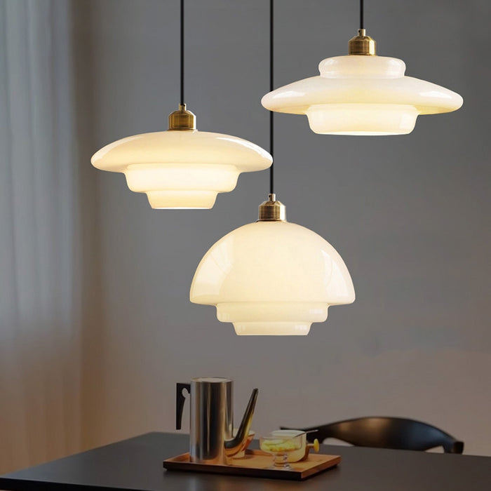 Mid Century White Glass Pendant Light For Modern Interiors