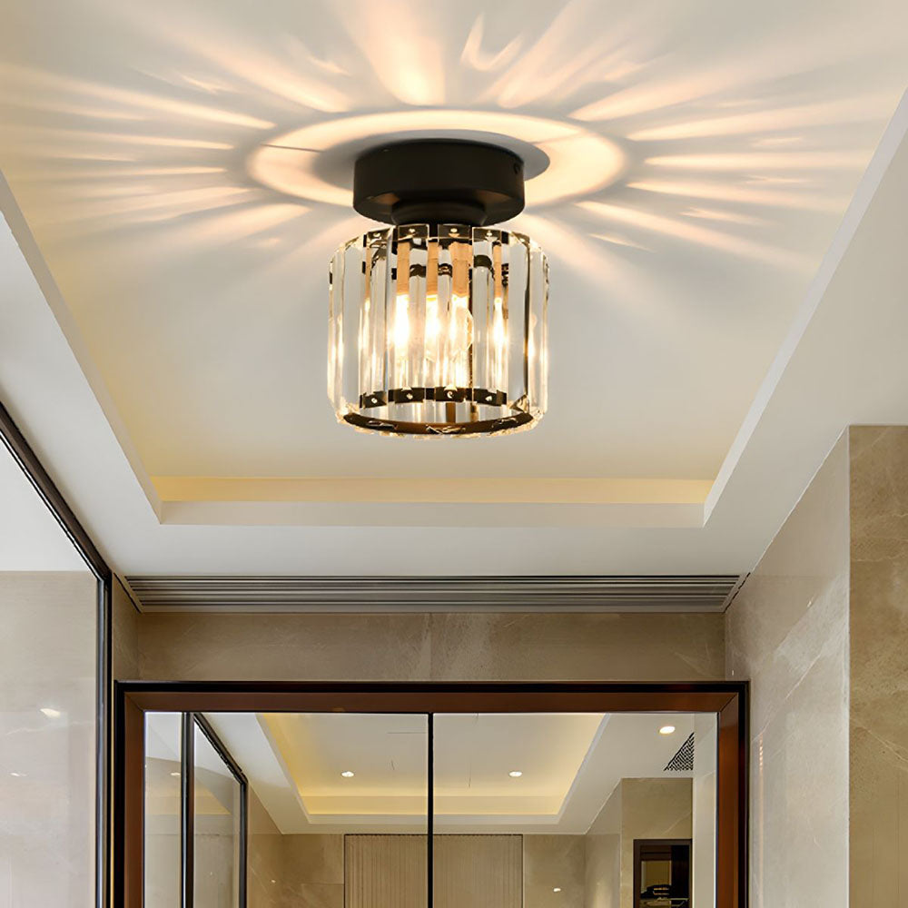 Black Gold Crystal Flush Mount Light Fixture — E27 Socket