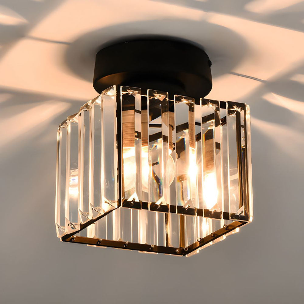 Black Gold Crystal Flush Mount Light Fixture — E27 Socket