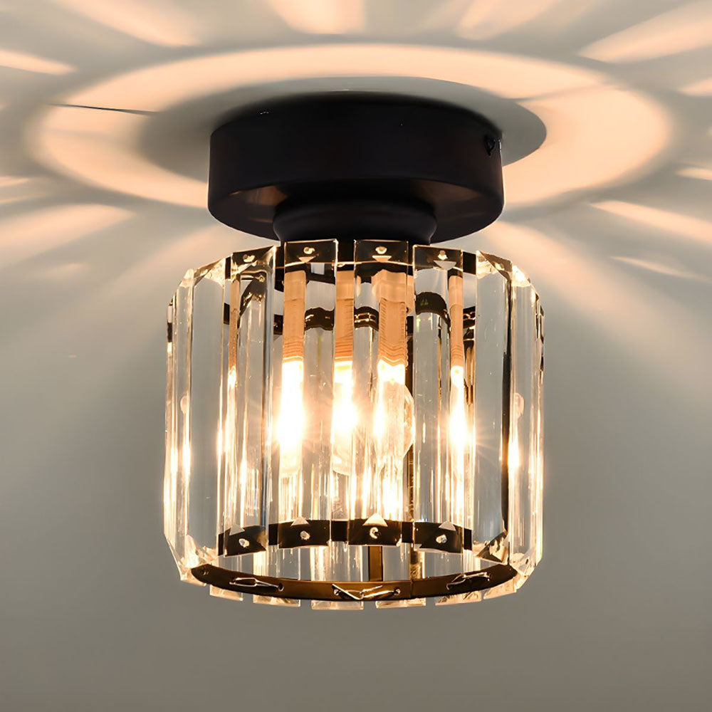 Black Gold Crystal Flush Mount Light Fixture — E27 Socket