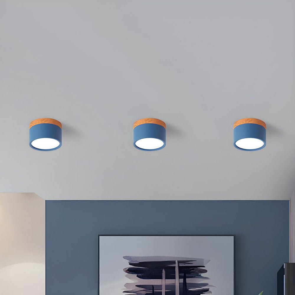 Okrągła przylegająca do sufitu oprawa LED, drewniane detale, aluminium, 5 W lub 7 W, do przedpokoju, sypialni, kuchni i korytarza, nowoczesna, minimalistyczna lampa sufitowa w stylu skandynawskim