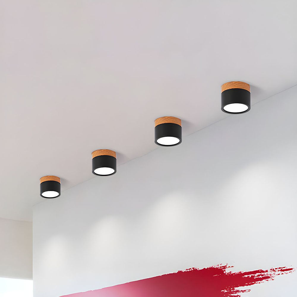 Okrągła przylegająca do sufitu oprawa LED, drewniane detale, aluminium, 5 W lub 7 W, do przedpokoju, sypialni, kuchni i korytarza, nowoczesna, minimalistyczna lampa sufitowa w stylu skandynawskim