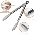 Stainless Steel Kitchen Tongs with Silicone Grip & Locking Feature - Euroselle