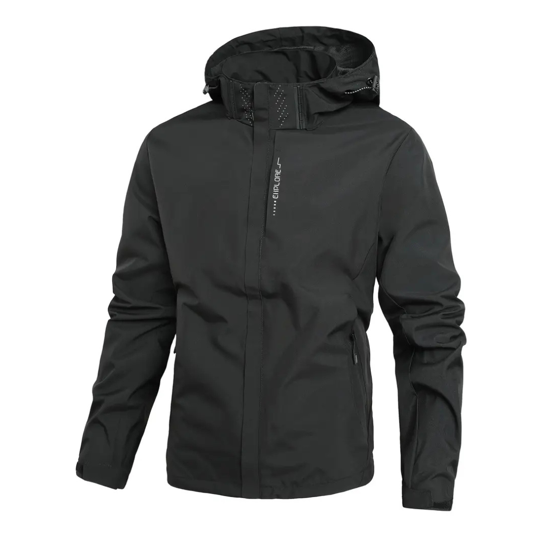 Veste de pluie légère à fermeture éclair pour homme — coque respirante à capuche