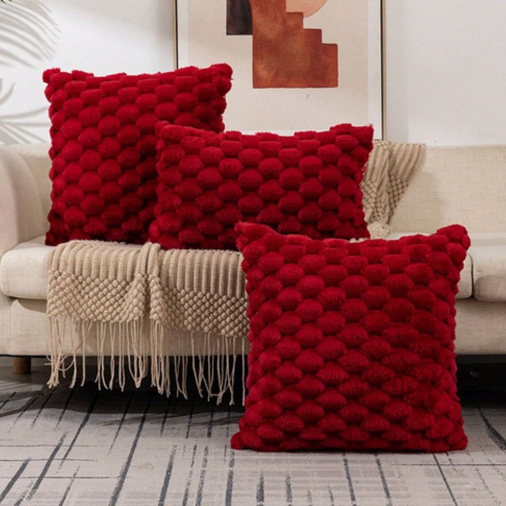Raised-Texture Throw Pillow Cover — Blush Blended Fabric, Zip Closure