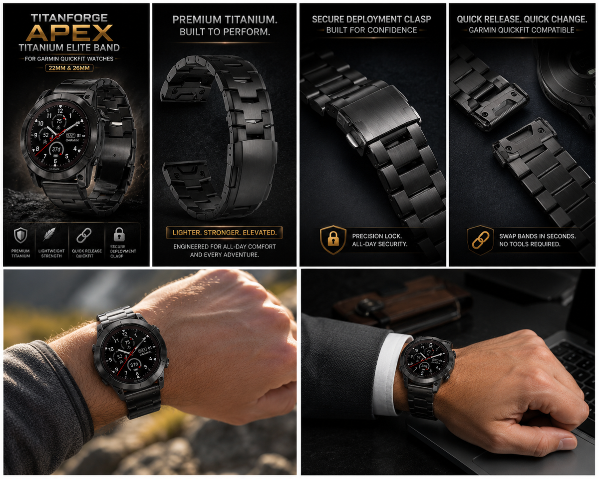 Garmin Fenix 9 Titanium Link Band — Tool-Free QuickFit, 22mm & 26mm