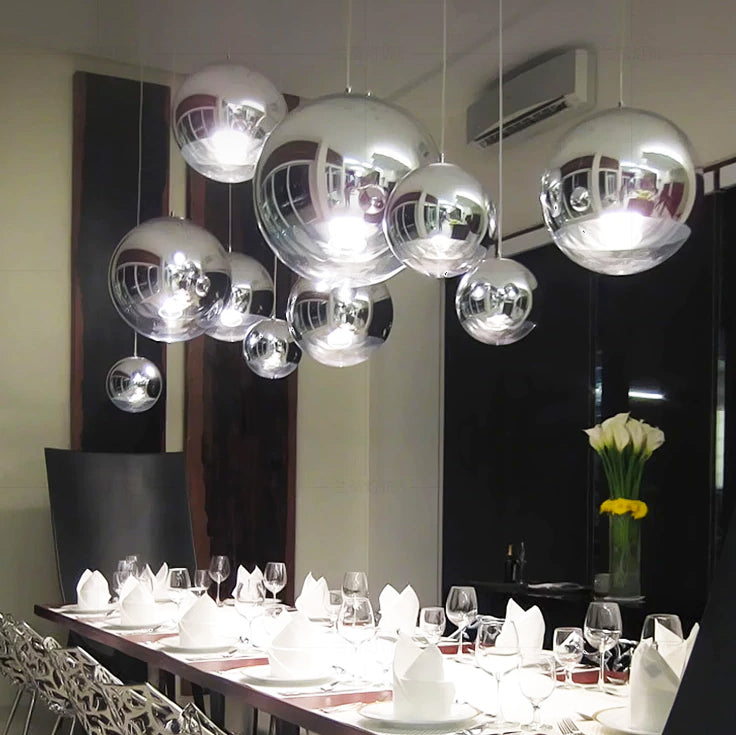 AuroraSphere Glass Orb Pendant Light With Silver Half And Clear Half
