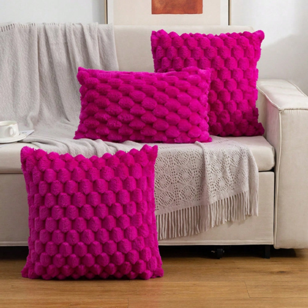 Raised-Texture Throw Pillow Cover — Blush Blended Fabric, Zip Closure