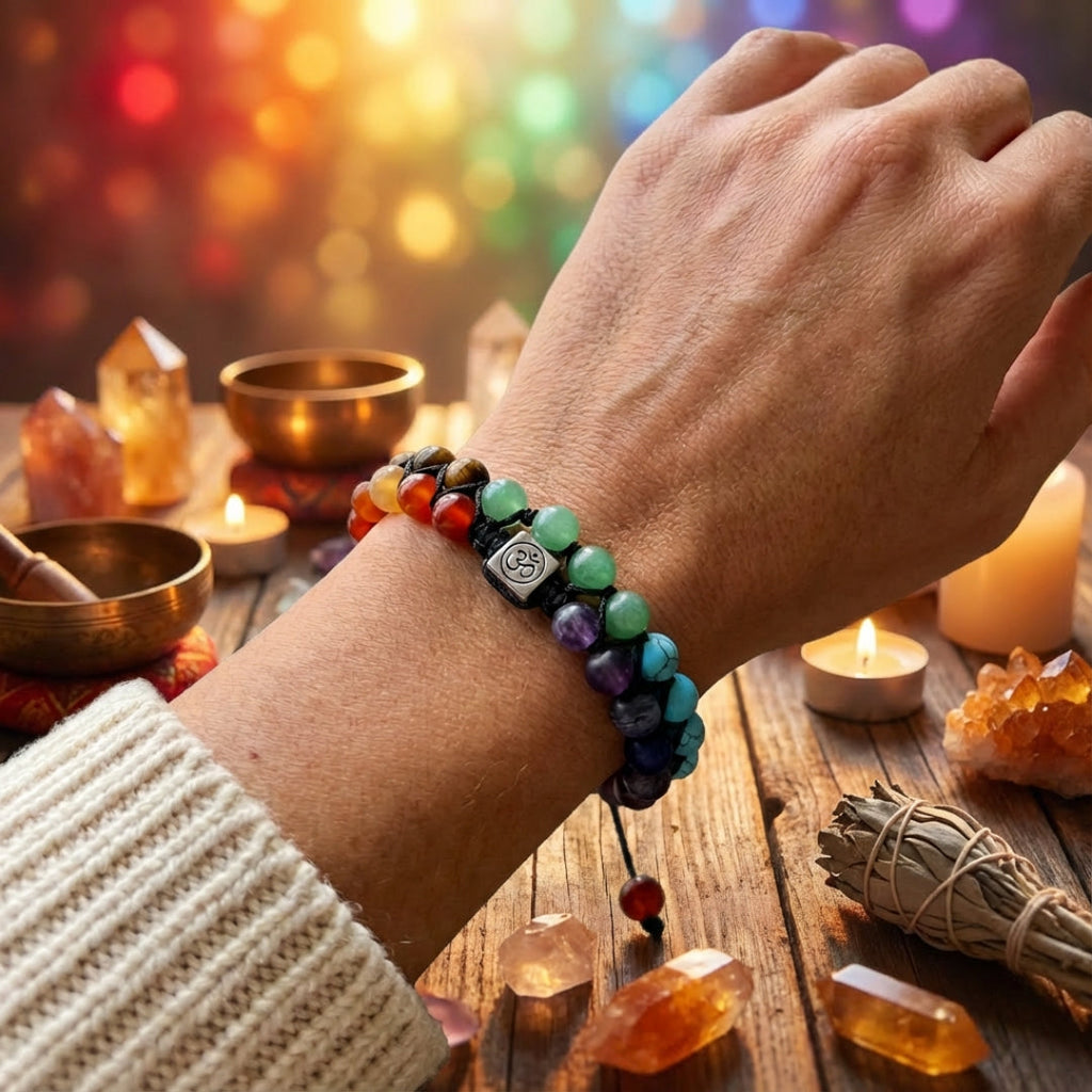 Colorful Natural Stone Chakra Bracelet — Lightweight, Adjustable Braided Cord