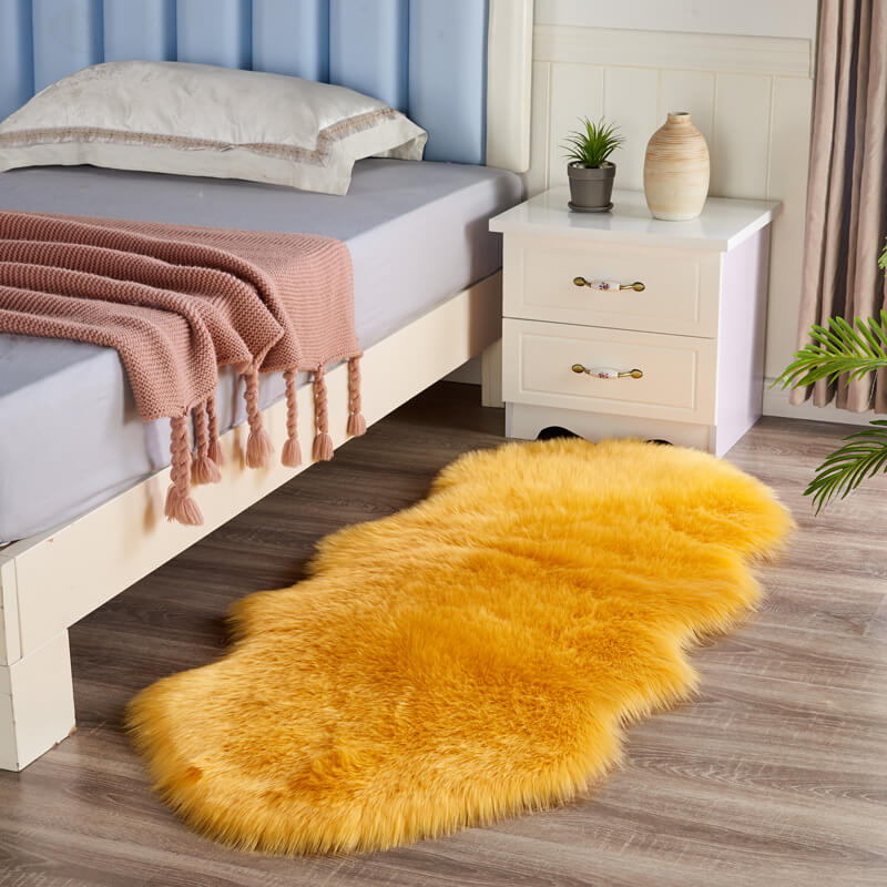 Plush Beige Faux Fur Runner 24 × 47 Inches — Sheepskin Style, Anti-Slip