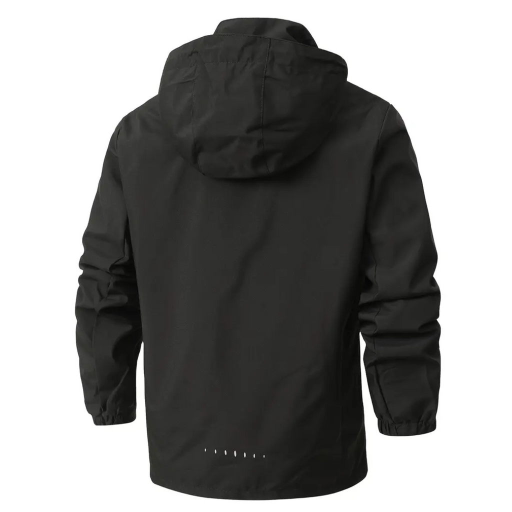 Veste de pluie légère à fermeture éclair pour homme — coque respirante à capuche