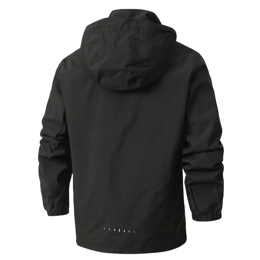 Veste de pluie légère à fermeture éclair pour homme — coque respirante à capuche