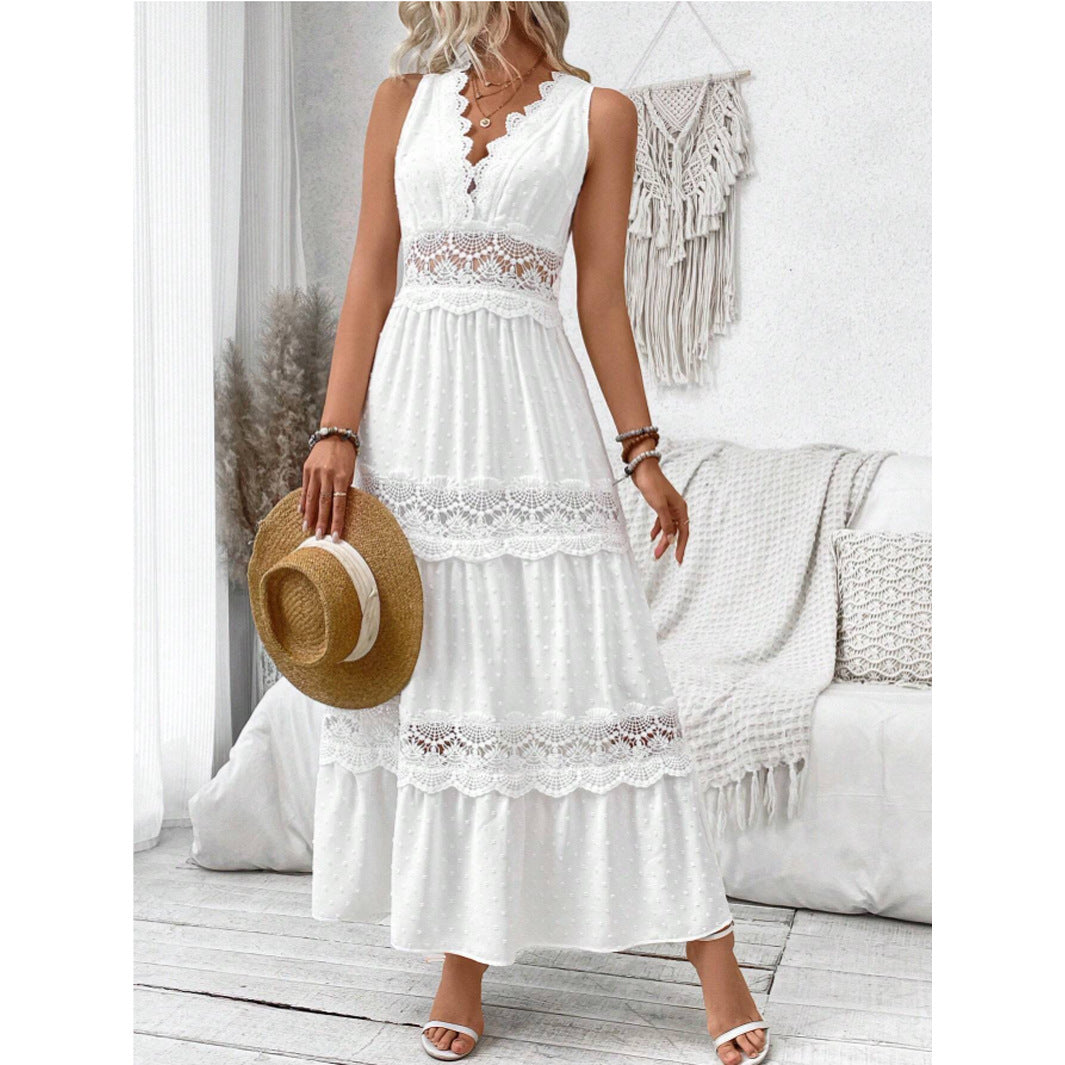 Robe Élégante - Col V Dentelle